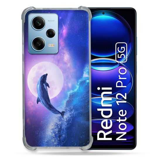 Coque Renforcée En Verre Trempé Pour Xiaomi Redmi Note 12 Pro 5G Animal Dauphin Vague