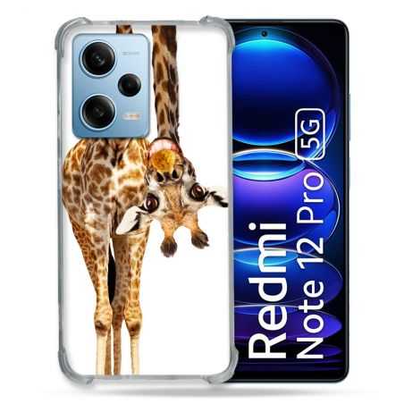 Coque Renforcée En Verre Trempé Pour Xiaomi Redmi Note 12 Pro 5G Animal Girafe Blanche
