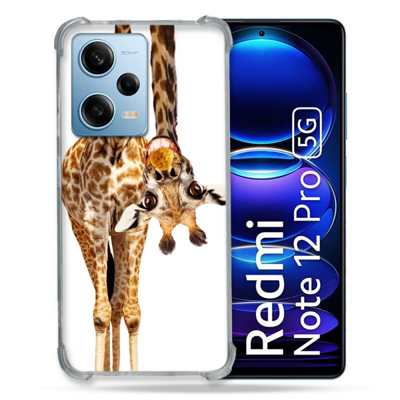 Coque Renforcée En Verre Trempé Pour Xiaomi Redmi Note 12 Pro 5G Animal Girafe Blanche