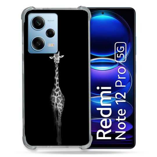 Coque Renforcée En Verre Trempé Pour Xiaomi Redmi Note 12 Pro 5G Animal Girafe Noire