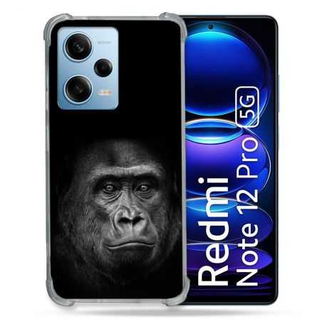 Coque Renforcée En Verre Trempé Pour Xiaomi Redmi Note 12 Pro 5G Animal Gorille Noir