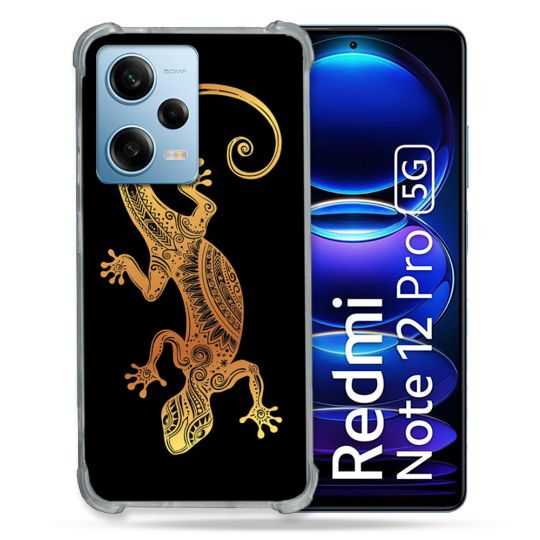 Coque Renforcée En Verre Trempé Pour Xiaomi Redmi Note 12 Pro 5G Animal Lezard Noir