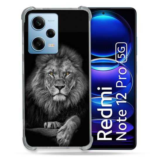 Coque Renforcée En Verre Trempé Pour Xiaomi Redmi Note 12 Pro 5G Animal Lion Majestueux