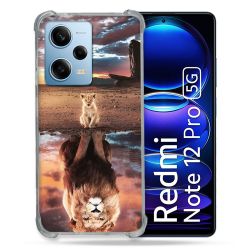 Coque Renforcée En Verre Trempé Pour Xiaomi Redmi Note 12 Pro 5G Animal Lion Reflet