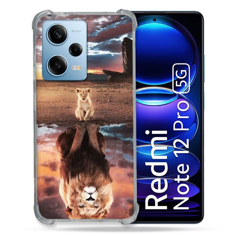 Coque Renforcée En Verre Trempé Pour Xiaomi Redmi Note 12 Pro 5G Animal Lion Reflet