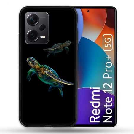 Coque Renforcée Pour Xiaomi Redmi Note 12 Pro Plus 5G Animal Tortue Noire multicolore
