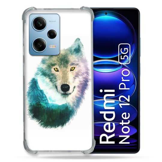 Coque Renforcée En Verre Trempé Pour Xiaomi Redmi Note 12 Pro 5G Animal Loup Montagne