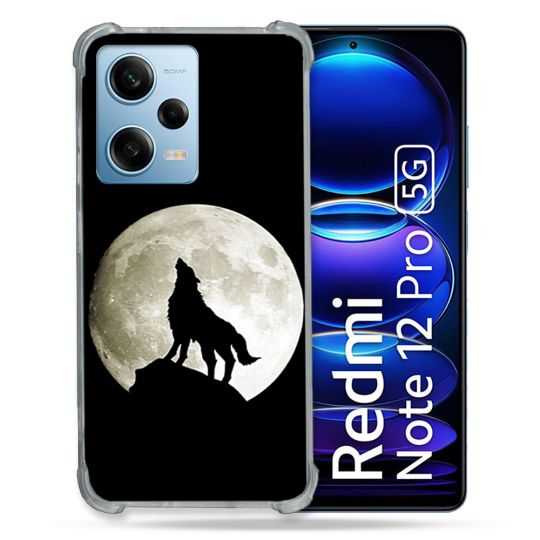 Coque Renforcée En Verre Trempé Pour Xiaomi Redmi Note 12 Pro 5G Animal Loup Noir