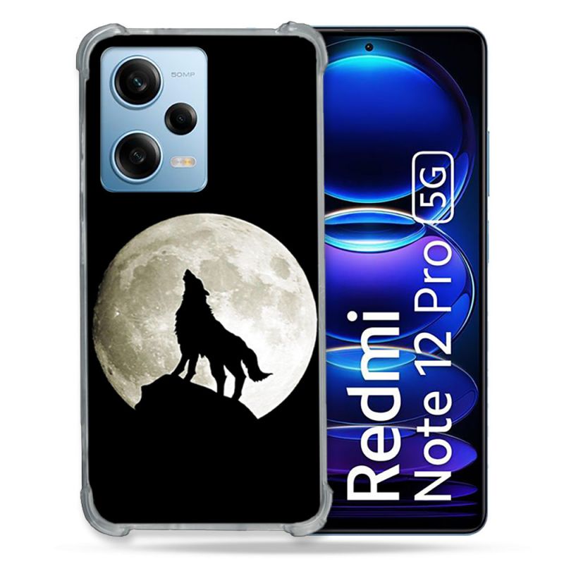 Coque Renforcée En Verre Trempé Pour Xiaomi Redmi Note 12 Pro 5G Animal Loup Noir