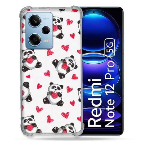 Coque Renforcée En Verre Trempé Pour Xiaomi Redmi Note 12 Pro 5G Animal Panda Cœur