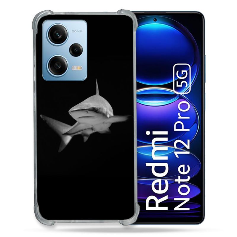 Coque Renforcée En Verre Trempé Pour Xiaomi Redmi Note 12 Pro 5G Animal Requin Sombre