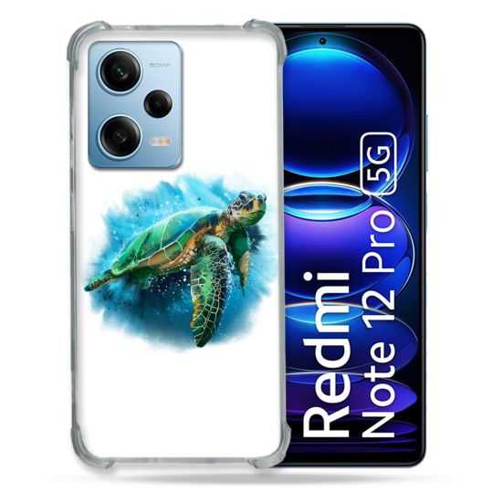Coque Renforcée En Verre Trempé Pour Xiaomi Redmi Note 12 Pro 5G Animal Tortue Blanche multicolore