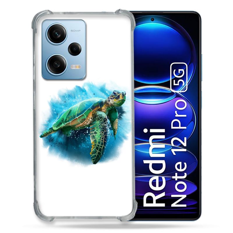 Coque Renforcée En Verre Trempé Pour Xiaomi Redmi Note 12 Pro 5G Animal Tortue Blanche multicolore