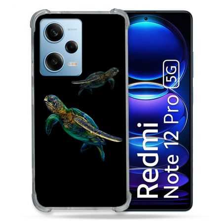 Coque Renforcée En Verre Trempé Pour Xiaomi Redmi Note 12 Pro 5G Animal Tortue Noire multicolore