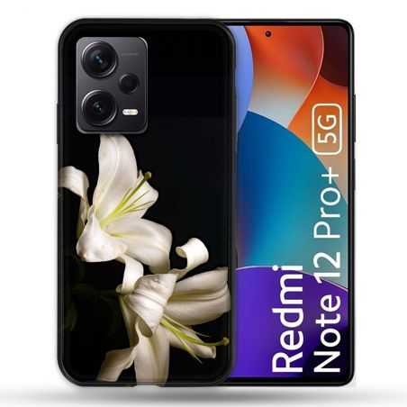 Coque Renforcée Pour Xiaomi Redmi Note 12 Pro Plus 5G Fleur Lys Noir