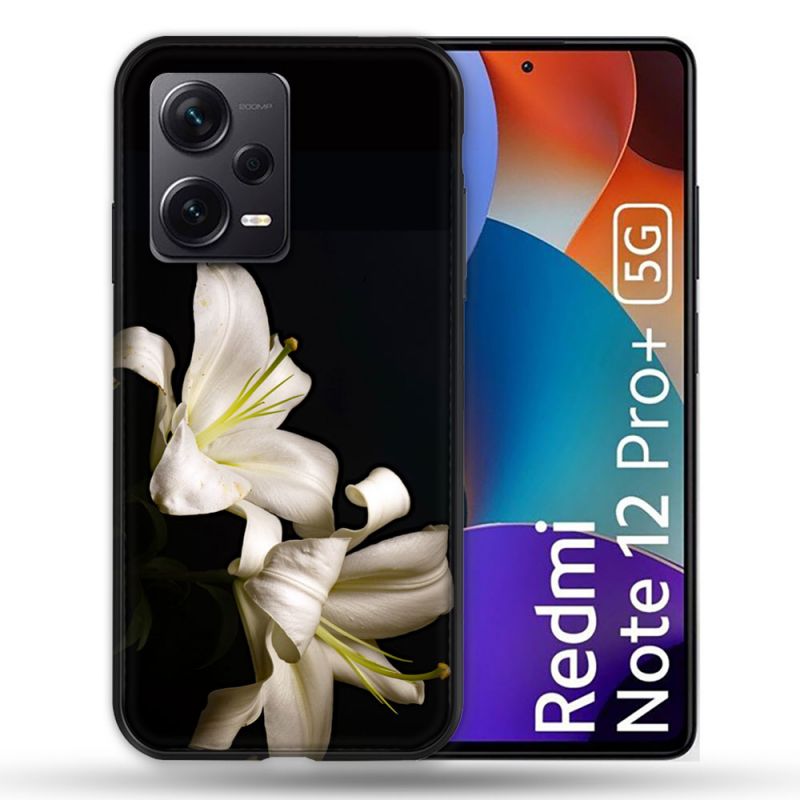 Coque Renforcée Pour Xiaomi Redmi Note 12 Pro Plus 5G Fleur Lys Noir