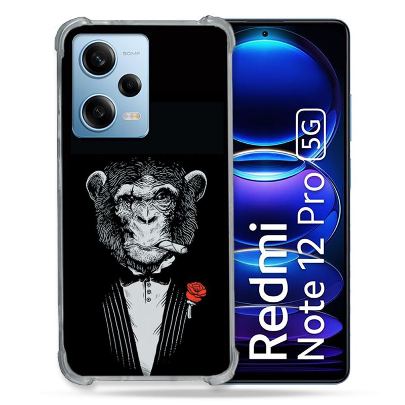 Coque Renforcée En Verre Trempé Pour Xiaomi Redmi Note 12 Pro 5G Decale Singe Mafia
