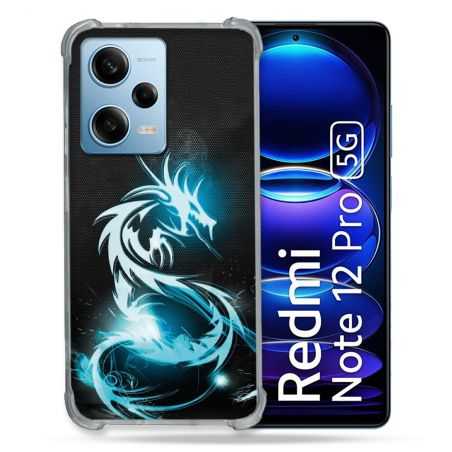 Coque Renforcée En Verre Trempé Pour Xiaomi Redmi Note 12 Pro 5G Fantastique Dragon Bleu