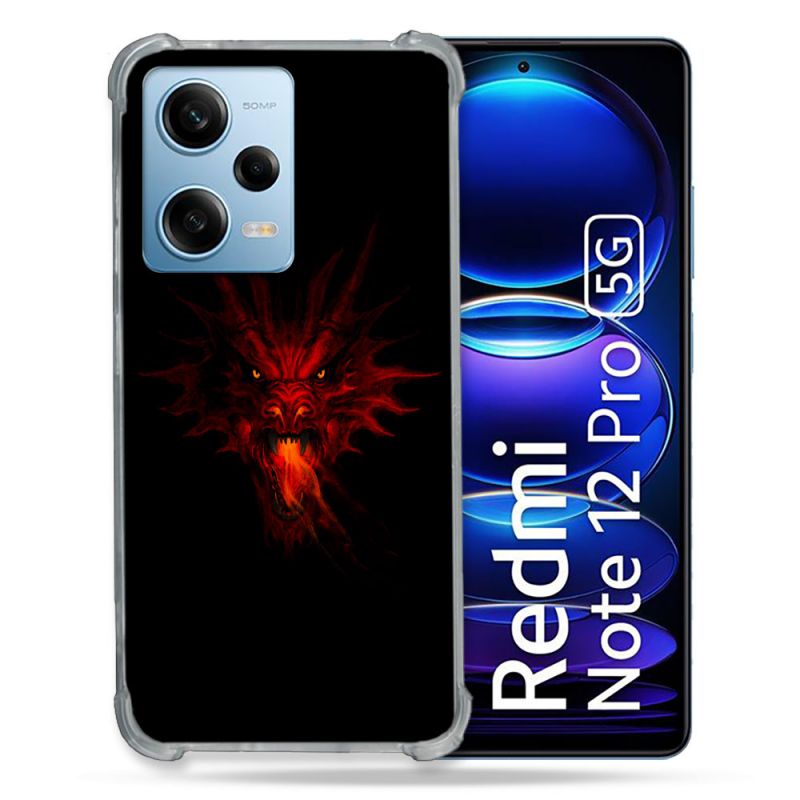 Coque Renforcée En Verre Trempé Pour Xiaomi Redmi Note 12 Pro 5G Fantastique Dragon Feu