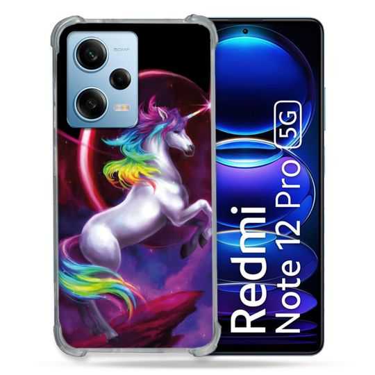 Coque Renforcée En Verre Trempé Pour Xiaomi Redmi Note 12 Pro 5G Fantastique Licorne Arc en ciel