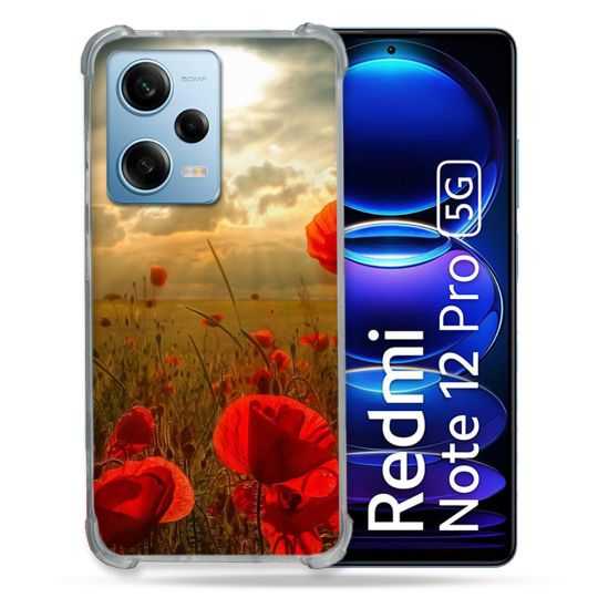 Coque Renforcée En Verre Trempé Pour Xiaomi Redmi Note 12 Pro 5G Fleur Coquelicot