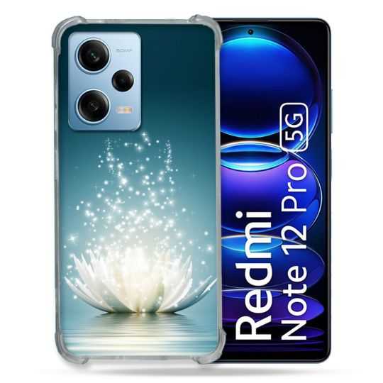 Coque Renforcée En Verre Trempé Pour Xiaomi Redmi Note 12 Pro 5G Fleur Lotus Blanc