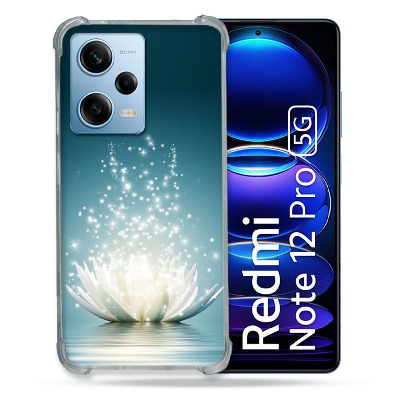 Coque Renforcée En Verre Trempé Pour Xiaomi Redmi Note 12 Pro 5G Fleur Lotus Blanc