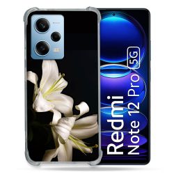 Coque Renforcée En Verre Trempé Pour Xiaomi Redmi Note 12 Pro 5G Fleur Lys Noir