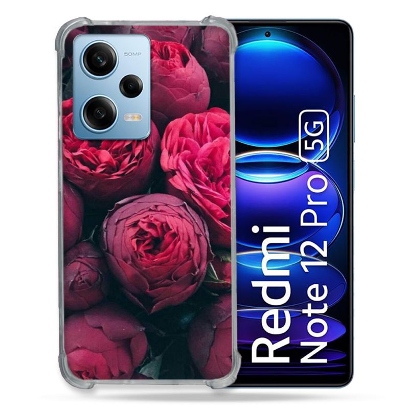 Coque Renforcée En Verre Trempé Pour Xiaomi Redmi Note 12 Pro 5G Fleur Pivoine