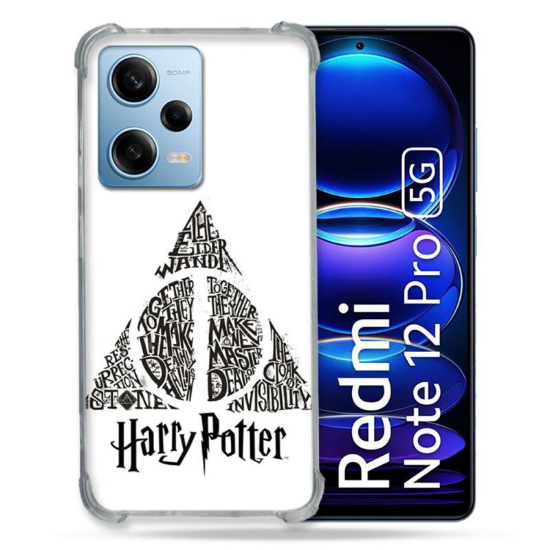Coque Renforcée En Verre Trempé Pour Xiaomi Redmi Note 12 Pro 5G Harry Potter Hollows triangle Blanc