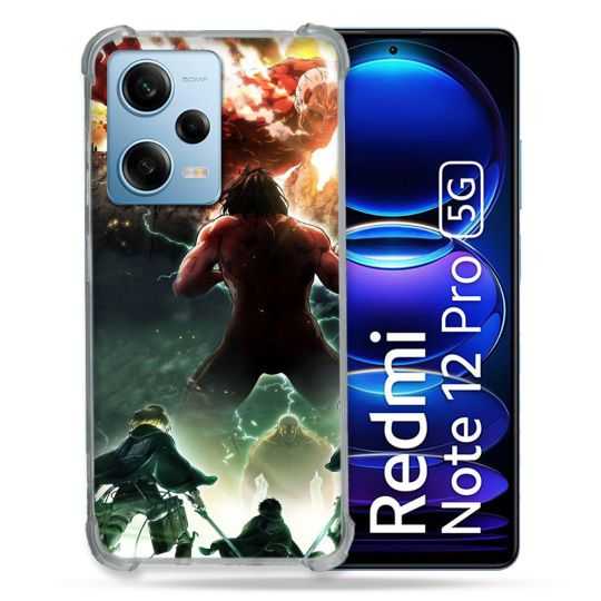 Coque Renforcée En Verre Trempé Pour Xiaomi Redmi Note 12 Pro 5G Manga Attaque Titans Combat
