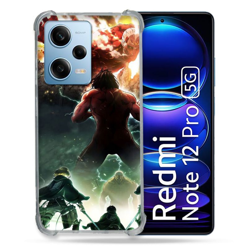 Coque Renforcée En Verre Trempé Pour Xiaomi Redmi Note 12 Pro 5G Manga Attaque Titans Combat