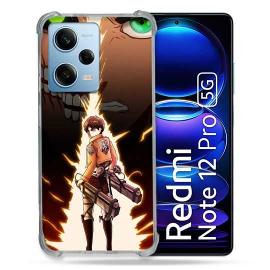 Coque Renforcée En Verre Trempé Pour Xiaomi Redmi Note 12 Pro 5G Manga Attaque Titans Eren Eclair