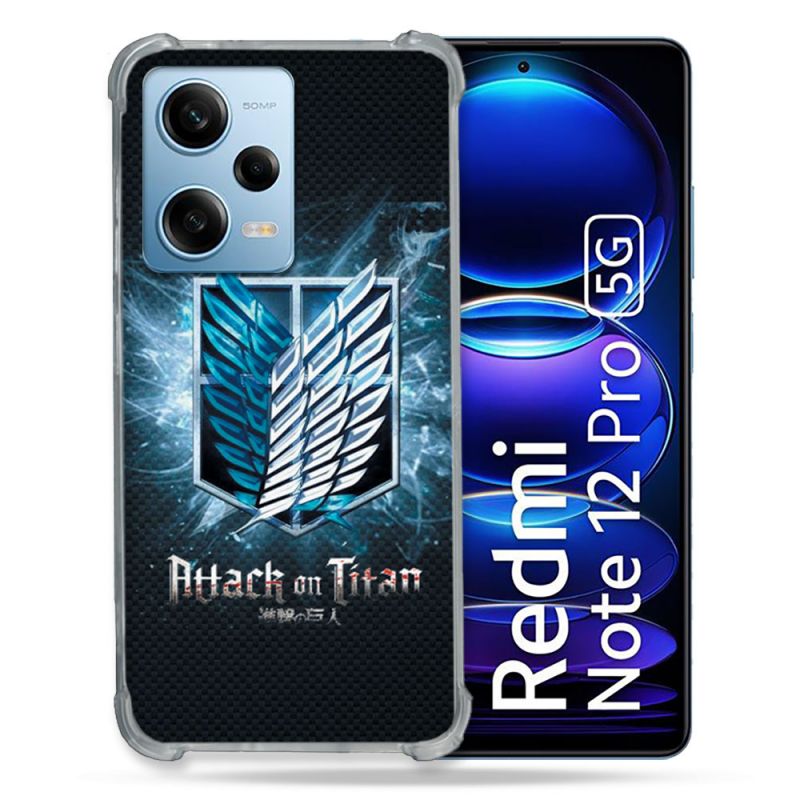Coque Renforcée En Verre Trempé Pour Xiaomi Redmi Note 12 Pro 5G Manga Attaque Titans Noir
