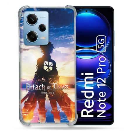 Coque Renforcée En Verre Trempé Pour Xiaomi Redmi Note 12 Pro 5G Manga Attaque Titans Soleil