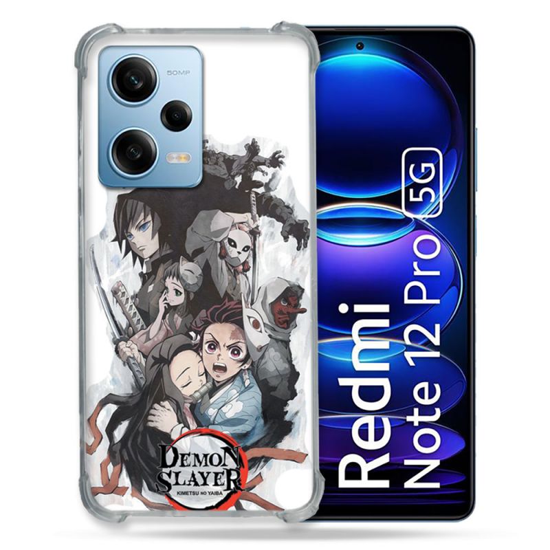 Coque Renforcée En Verre Trempé Pour Xiaomi Redmi Note 12 Pro 5G Manga Demon Slayer Blanc