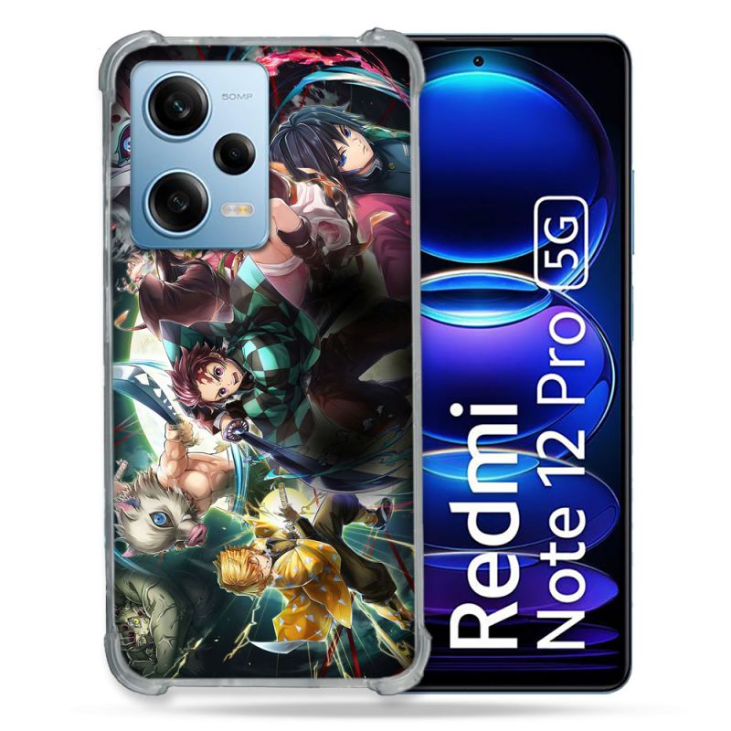 Coque Renforcée En Verre Trempé Pour Xiaomi Redmi Note 12 Pro 5G Manga Demon Slayer Groupe