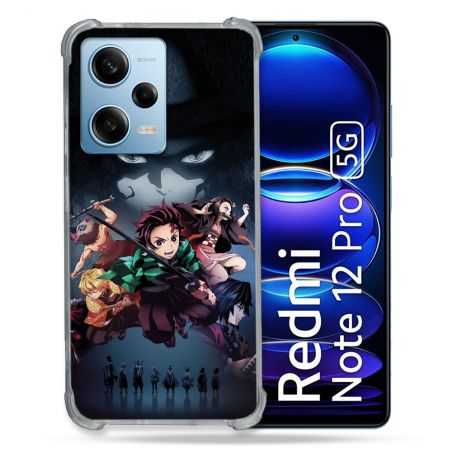 Coque Renforcée En Verre Trempé Pour Xiaomi Redmi Note 12 Pro 5G Manga Demon Slayer Noir
