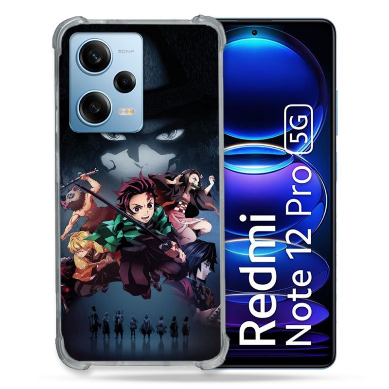 Coque Renforcée En Verre Trempé Pour Xiaomi Redmi Note 12 Pro 5G Manga Demon Slayer Noir
