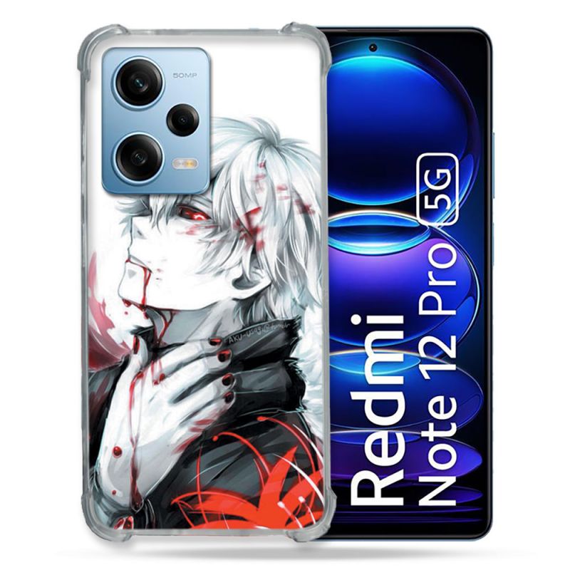 Coque Renforcée En Verre Trempé Pour Xiaomi Redmi Note 12 Pro 5G Manga Tokyo Ghoul Kaneki Blanc