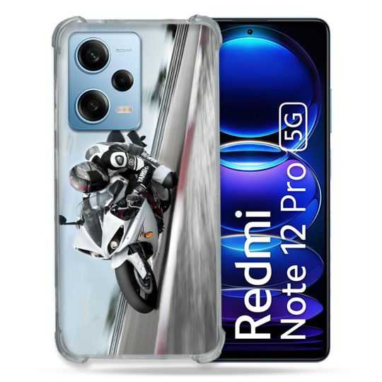 Coque Renforcée En Verre Trempé Pour Xiaomi Redmi Note 12 Pro 5G Moto Course GP Blanche