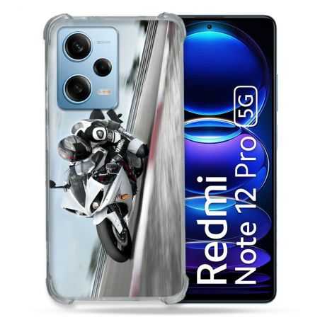 Coque Renforcée En Verre Trempé Pour Xiaomi Redmi Note 12 Pro 5G Moto Course GP Blanche