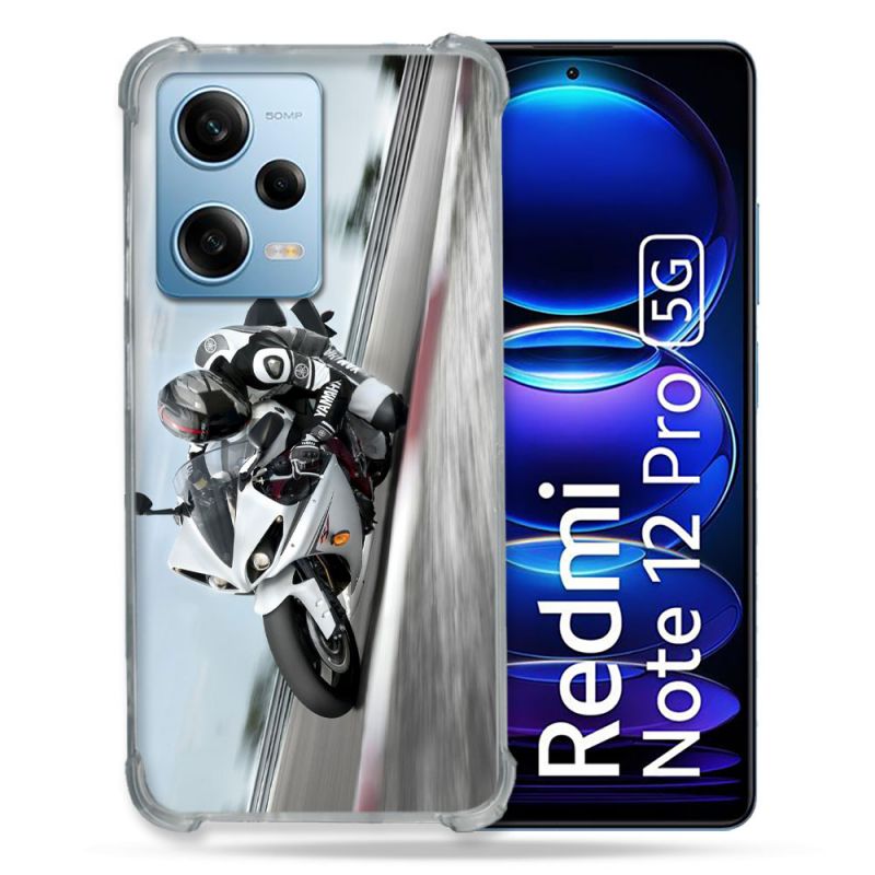 Coque Renforcée En Verre Trempé Pour Xiaomi Redmi Note 12 Pro 5G Moto Course GP Blanche
