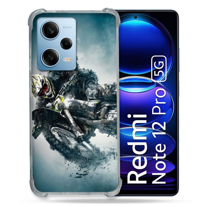 Coque Renforcée En Verre Trempé Pour Xiaomi Redmi Note 12 Pro 5G Moto Cross Ombre