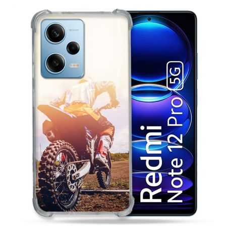 Coque Renforcée En Verre Trempé Pour Xiaomi Redmi Note 12 Pro 5G Moto Cross Soleil