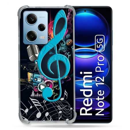 Coque Renforcée En Verre Trempé Pour Xiaomi Redmi Note 12 Pro 5G Musique Cle Sol Bleu
