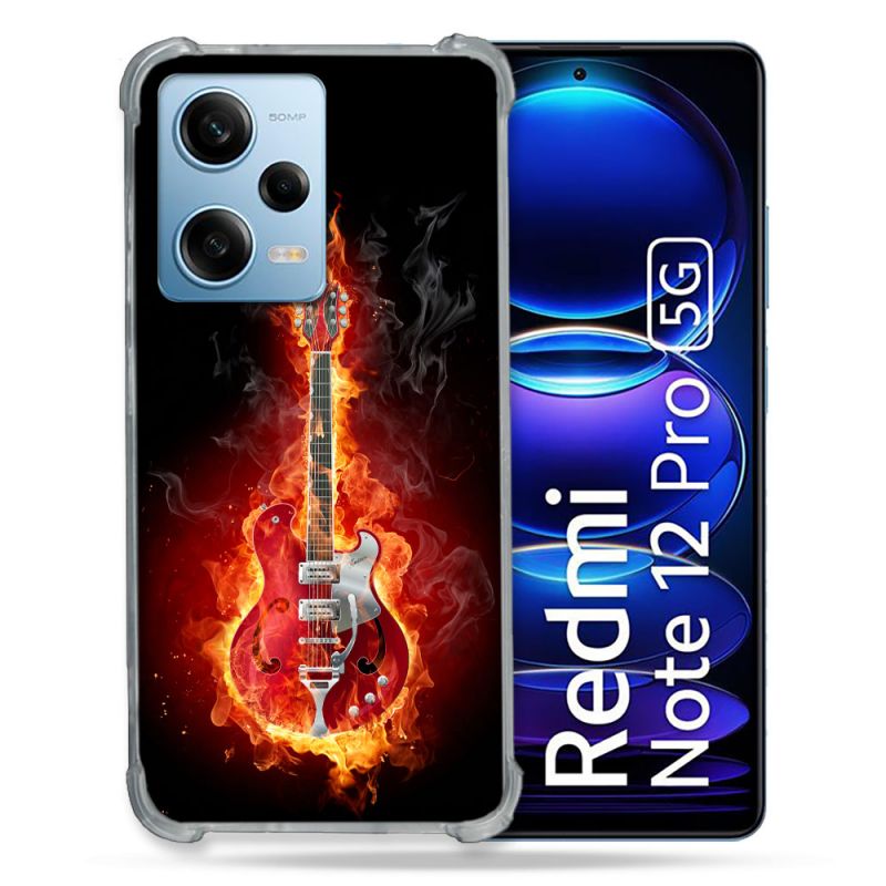 Coque Renforcée En Verre Trempé Pour Xiaomi Redmi Note 12 Pro 5G Musique Guitare Electrique