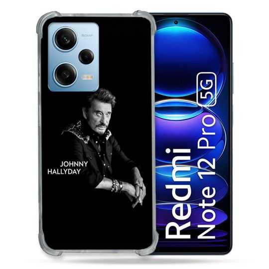 Coque Renforcée En Verre Trempé Pour Xiaomi Redmi Note 12 Pro 5G Musique Johnny Hallyday Noir