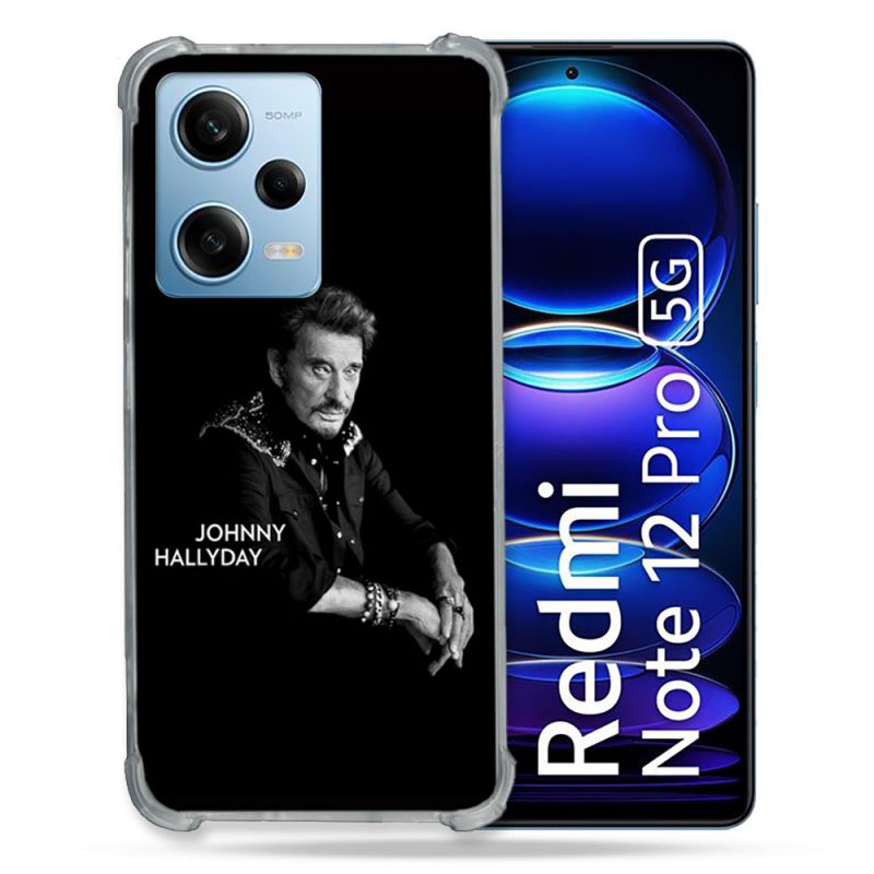 Coque Renforcée En Verre Trempé Pour Xiaomi Redmi Note 12 Pro 5G Musique Johnny Hallyday Noir