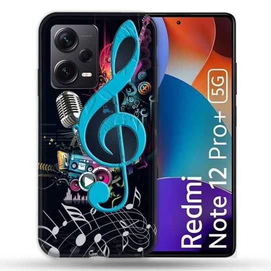 Coque Renforcée Pour Xiaomi Redmi Note 12 Pro Plus 5G Musique Cle Sol Bleu